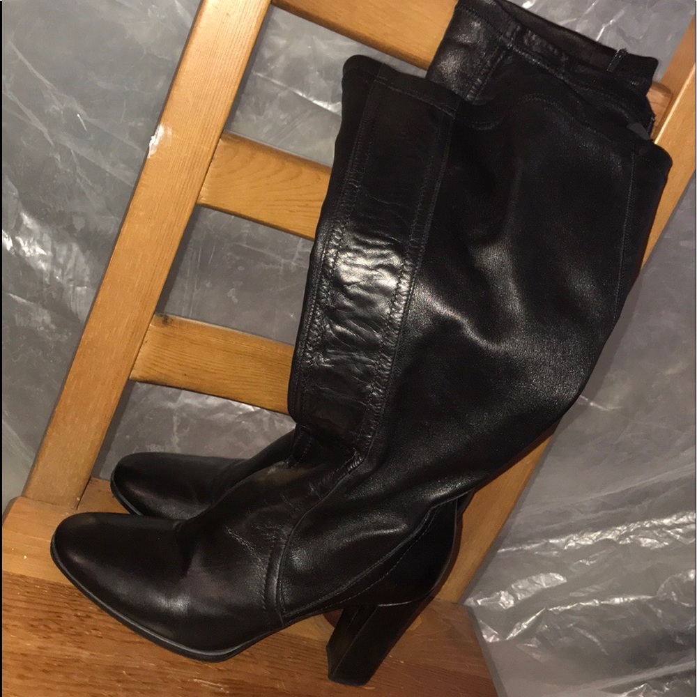 Lorenzo black stretch leather zippered tall boots